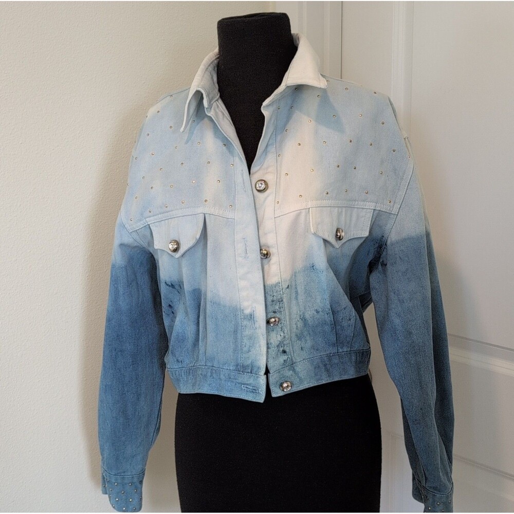 Opal by Lorraine Wardy Women's Studded Ombre Blue Button Jacket Size L